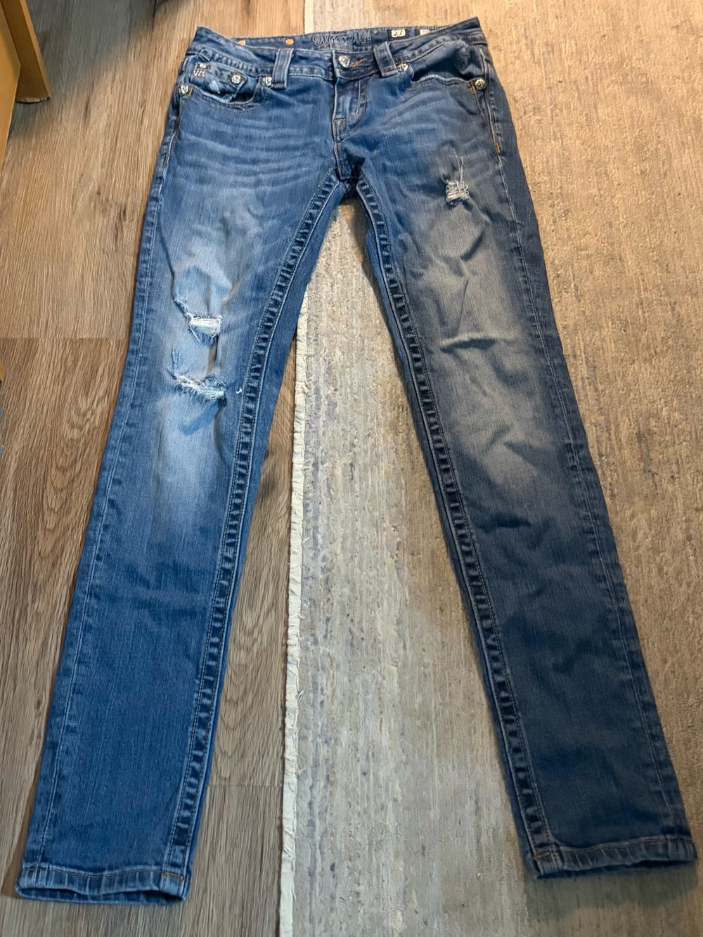 Miss Me Women's Skinny Jeans - Distressed Blue Denim